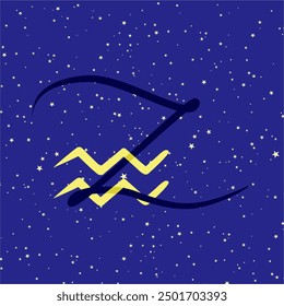 Aquarius in combination with the letter Z. Zodiac sign. On a dark blue starry background. Astrology and horoscopes concept. Vector illustration.