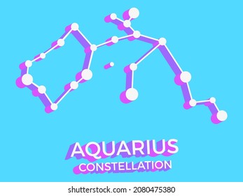 Aquarius constellation 3d symbol. Constellation icon in isometric style on blue background. Cluster of stars and galaxies. Vector illustration