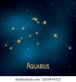 Aquarius constellation glowing in starry night sky: horoscope and astronomy theme.