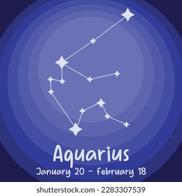 Aquarius constellation ilustration. Zodiacal circle. Black hand drawn stars on white background. Starry sky. Horoscope, predictions and prophecies. Abstract Vector illustration.