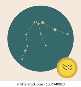 Aquarius constellation isolated, zodiac sign. Vector stock illustration. Astrological sign of the zodiac Aquarius. Icon for occult, divination, astrology. Illustration with the constellation Aquarius