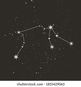 Aquarius constellation on a Starry Background in a Trendy minimal Linear Style. Vector illustration of the Zodiac Sign for printing on t-shirts, posters, postcards, social media posts and more