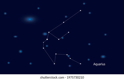 Aquarius constellation. Starry sky. Dark blue space background. Bright shining stars. Zodiac constellations. Zodiac sign. Vector illustration.