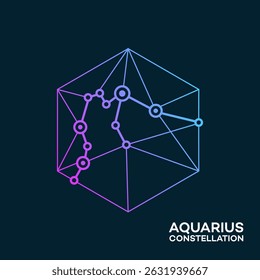 Aquarius Constellation Tech Logo: Hexagon Network Vector Design