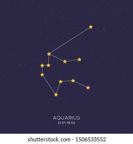 Aquarius constellation. Vector flat illustration with starry background. Cosmic stellar sign, celestial element for print and digital design.