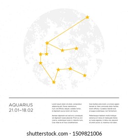 Aquarius constellation. Vector illustration. Design template with place for text. Cosmic stellar layout for print and web.