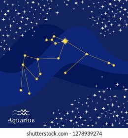 Aquarius constellation vector. Stars on deep blue sky with zodiac sign