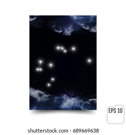 Aquarius Constellation. Zodiac Sign Aquarius constellation lines. The constellation is seen through the clouds in the night sky. Vector