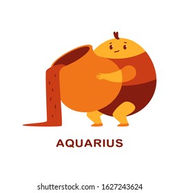 Aquarius cute zodiac sign vector cartoon character isolated on a white background.