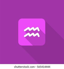Aquarius flat icon. Astrology symbol vector illustration. Flat zodiac sign. Isolated on a purple background. Horoscope predicts your destiny.