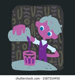 Aquarius. Funny zodiac sign. Colorful vector illustration of barman pours a drink in hand-drawn sketch style on dark background. Zodiacal character. Element for your design, prediction, horoscope.