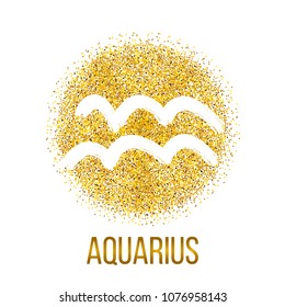 aquarius gold glitter vector zodiac sign, hand drawn with ink brush. Vector graphics set.