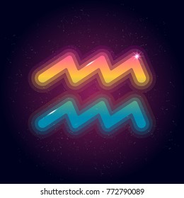 Aquarius gradient neon zodiac signs. Vector graphics astrology set. 