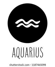 Aquarius hand drawn zodiac sign. Astrology design element. Vector graphic illustration in black circle isolated over white.