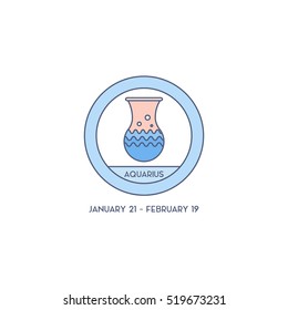 Aquarius  Horoscope Cute Illustration of Zodiac Signs in Cartoon Style Vector Illustration
