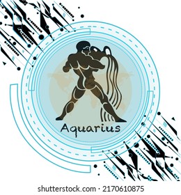 Aquarius horoscope, each zodiac horoscope, Aquarius horoscope. 12 zodiac signs, each horoscope, 12 zodiac horoscopes represented by animals. Aquarius man in line back.