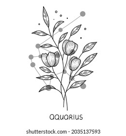 Aquarius horoscope flower icon outline vector. Zodiac sign astrology. Tattoo horoscope flower