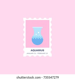 Aquarius Horoscope Set  Cute Illustration of Zodiac Signs in Cartoon Flat Style Vector