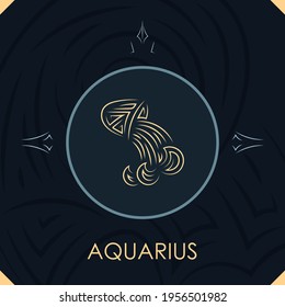 Aquarius horoscope sign in twelve zodiac with abstract stars background, line art graphic