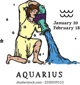 AQUARIUS horoscope sign vectorized hand draw