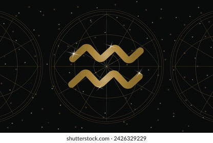 Aquarius Horoscope Symbol, Astrology Icon, Aquarius is the eleventh astrological sign in the zodiac. with stars and galaxy background