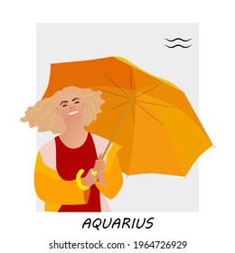 Aquarius horoscope. Zodiac sign Aquarius. Girl with an umbrella in the rain.