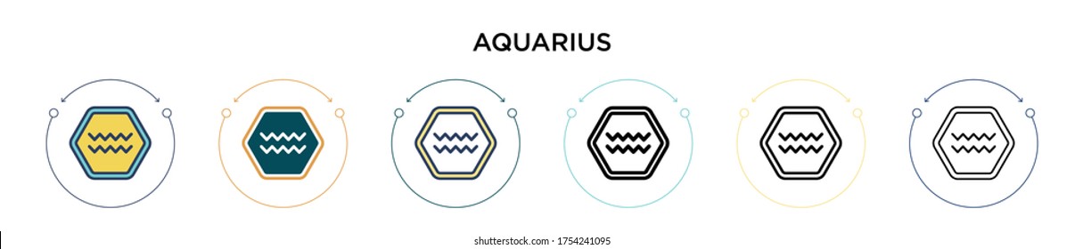 Aquarius icon in filled, thin line, outline and stroke style. Vector illustration of two colored and black aquarius vector icons designs can be used for mobile, ui, web