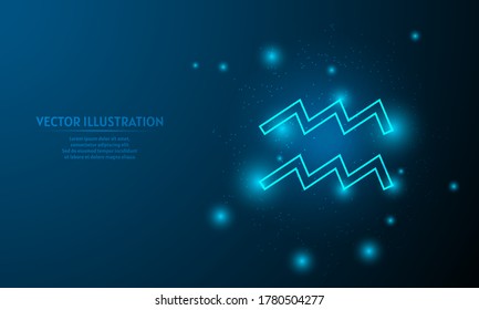 aquarius icon on blue abstract background. Glowing low poly zodiac icon backgraound.