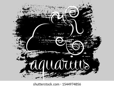 aquarius icon of zodiac, Vector icon. astrological signs, grunge image of horoscope. brush stroke style, isolated on grey background  