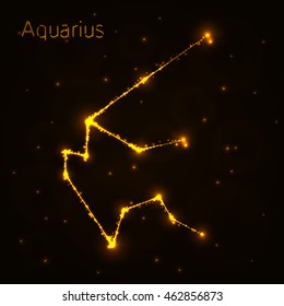 Aquarius Illustration Icon, Lights Silhouette on Dark Background. Glowing Lines and Points