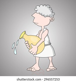 Aquarius with a jug. Grey background. Cartoon zodiac series.
