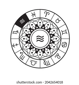 Aquarius Mandala Horoscope Zodiac Vector Illustration