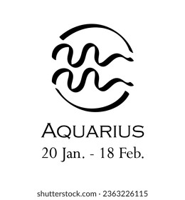 Aquarius with name and dates. Horoscope with 12 zodiac signs. From January 20 to February 18. Astrology, fortune telling, constellation, stars, ascendant, pseudoscience, natal chart. Casual style