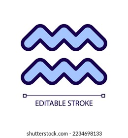 Aquarius pixel perfect RGB color icon. Water bearer. Air zodiac sign. Western astrology. Personality traits. Isolated vector illustration. Simple filled line drawing. Editable stroke. Arial font used