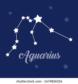 Aquarius sign constellation isolated vector icon on dark background. Single separate constellation with name
