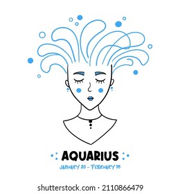 Aquarius sign girl conceptual doodle, sketch illustration for astrology, horoscope, zodiac signs design.
