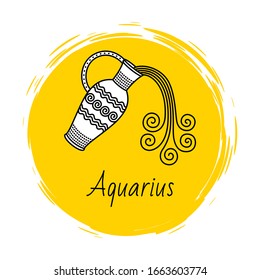 Aquarius sign of horoscope, sidereal zodiac. Symbol of water carrier or bearer in circle. Jug with liquid sketch outline. Astrology decorative design for people born in January and February vector