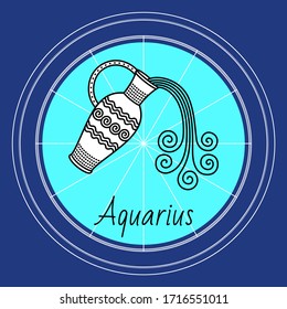 Aquarius sign of horoscope, sidereal zodiac. Symbol of water carrier or bearer in circle. Jug with liquid sketch outline. Astrology decorative design for people born in January and February vector
