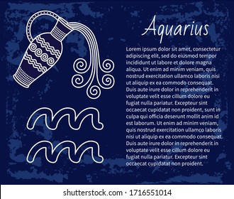 Signo acuario de horóscopo, zodiaco lateral. Símbolo de portador de agua o portador en círculo. Jug con contorno de boceto líquido. Diseño decorativo de la astrología para las personas nacidas en los vectores de enero y febrero