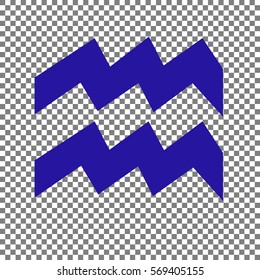 Aquarius sign illustration. Blue icon on transparent background.