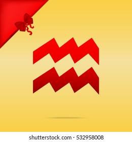 Aquarius sign illustration. Cristmas design red icon on gold background.