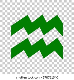 Aquarius sign illustration. Dark green icon on transparent background.
