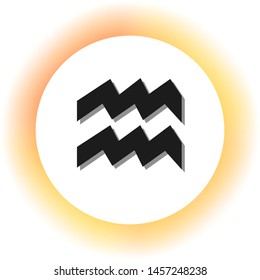 Aquarius sign illustration. Dark icon with shadow on the glowing circle button. Illustration.