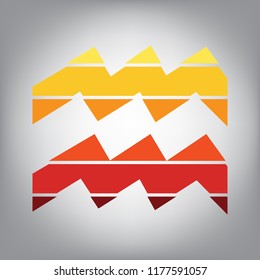 Aquarius sign illustration. Vector. Horizontally sliced icon with colors from sunny gradient in gray background.