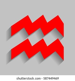 Aquarius sign illustration. Vector. Red icon with soft shadow on gray background.