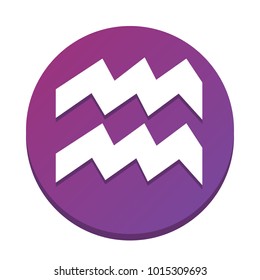 Aquarius sign illustration. Vector. White icon with flat shadow on purpureus circle at white background. Isolated.