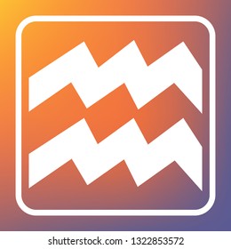 Aquarius sign illustration. Vector. White icon on transparent button at orange-violet gradient background.