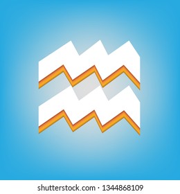Aquarius sign illustration. Vector. White icon with 3d warm-colored gradient body at sky blue background.