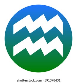 Aquarius sign illustration. Vector. White icon in bluish circle on white background. Isolated.