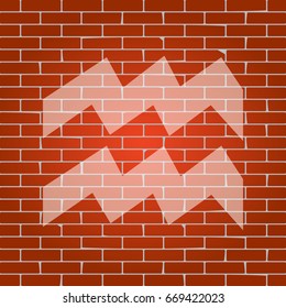 Aquarius sign illustration. Vector. Whitish icon on brick wall as background.